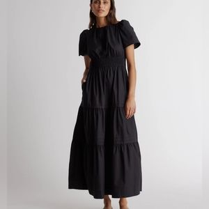 Quince Organic Cotton Tiered Maxi Dress Black XS